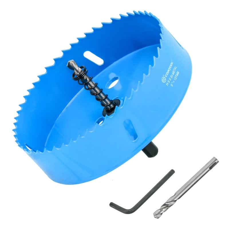 Cortool 5 Inch Bi-Metal Hole Saw Kit With Arbor for Metal and Wood Cutting - Hole Cutter for Drywall, PVC Boards, Fiberglass and Vent Pipes - Image 1
